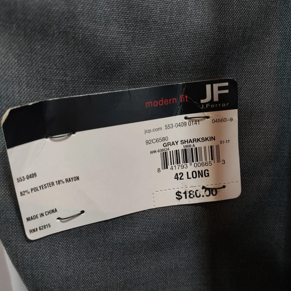 J.Ferrari Modern‎ Fit Men’s Blazer Suit Jacket Gray Sharkskin Sz 42L NWT